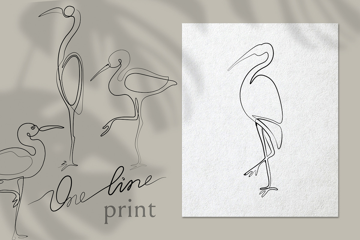 Set of 4 Heron One line Art, an Animal Illustration by Anastasiia_Dzhioeva (Photo 1 of 3)