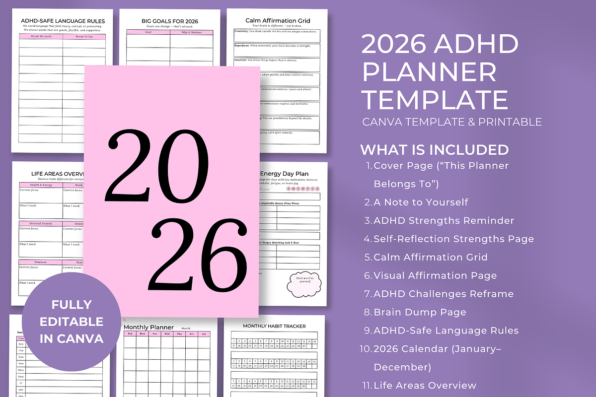 ADHD Digital Planner Canva Template, a Templates & Theme by Elegant_Studio44 (Photo 2 of 4)