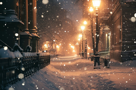 This photo captures a snowy street a, a Photo by Iftikhar Alam