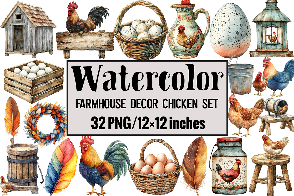 Farmhouse Decor Chicken Set, an Illustration by Design Market (Photo 1 of 3)