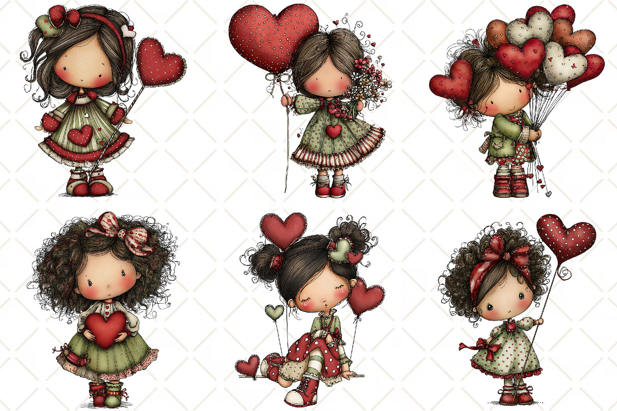 Whimsical Valentine Girl Clipart, an Illustration by Black Bird Studio (Photo 2 of 6)