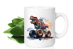 Watercolor Monster Truck T-rex Clipa