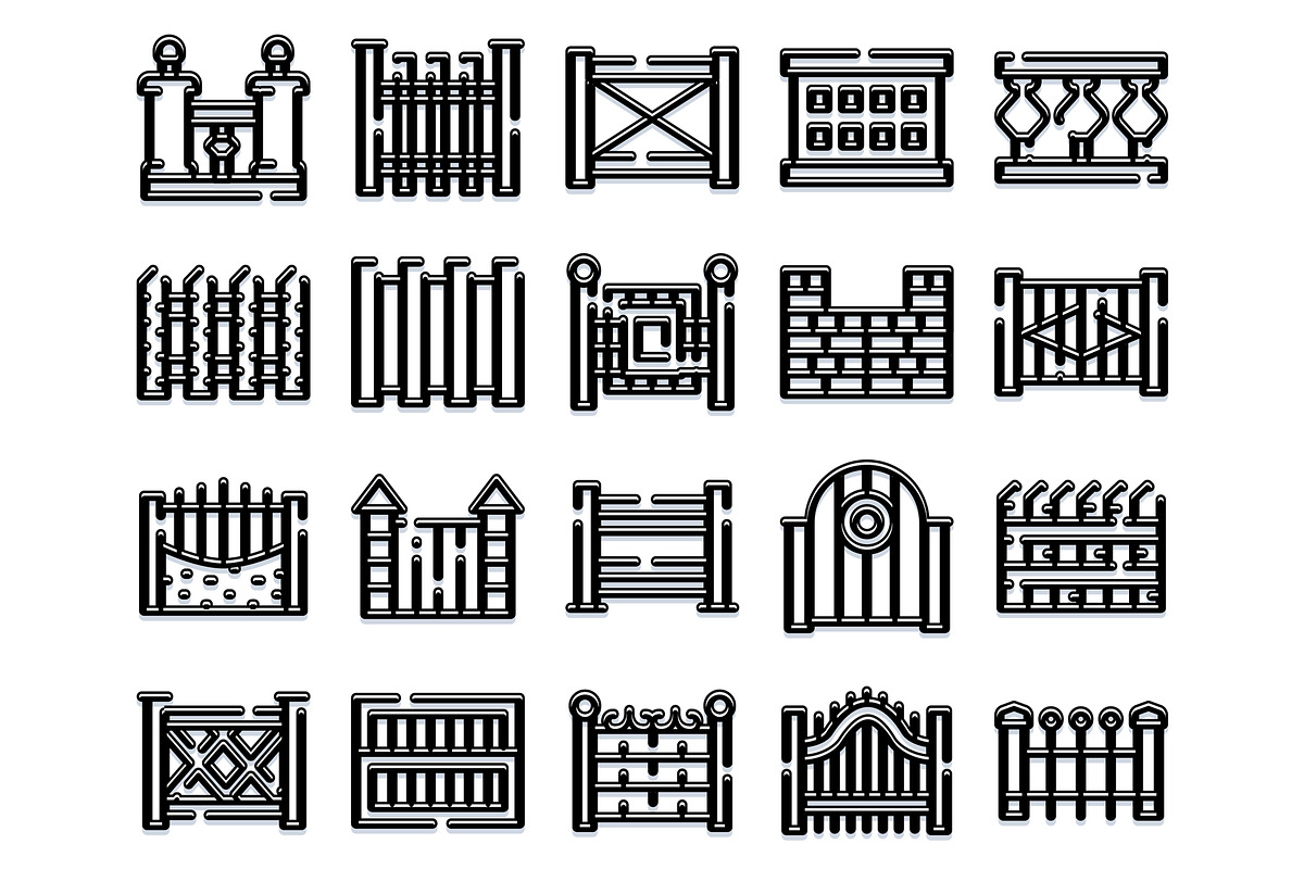 Fence and gate barriers line icons, an Object Graphic by pikepicture (Photo 2 of 3)
