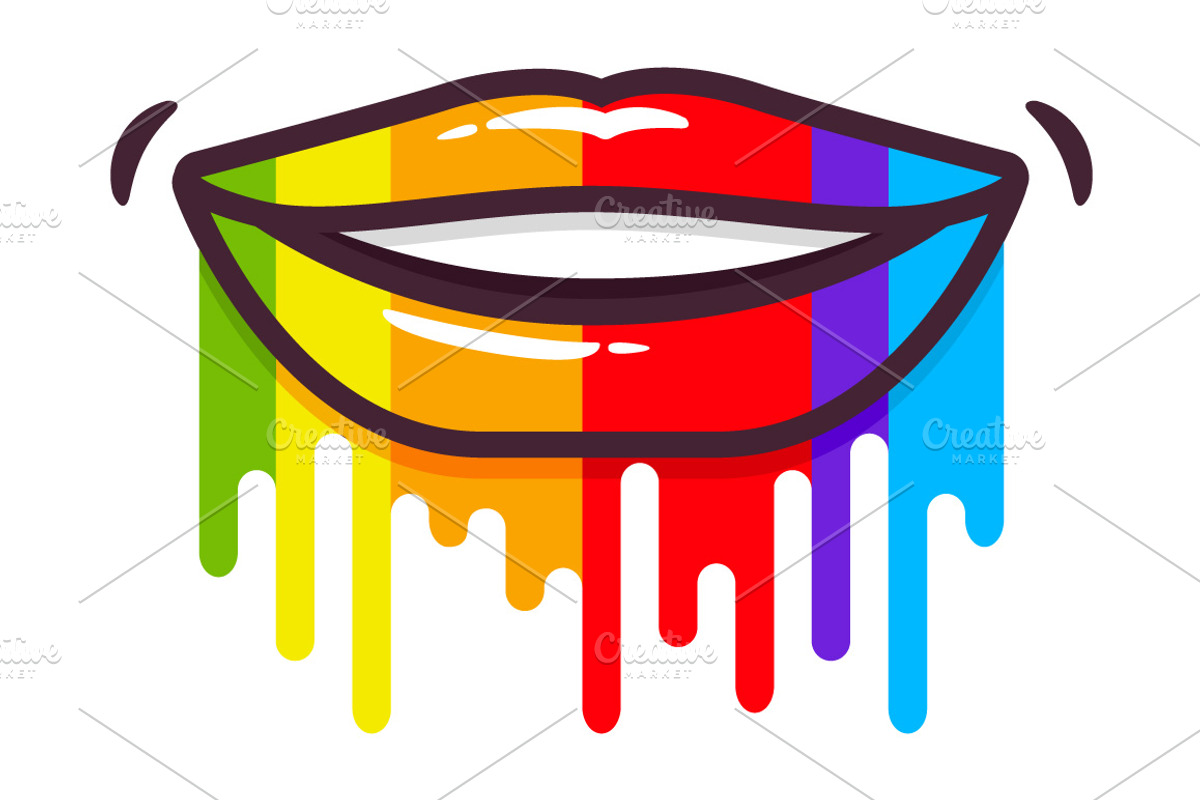 Rainbow colored lips.Flag of LGBT., an Illustration by Dukesn