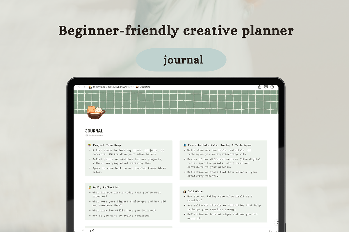 Cat Notion planner for creatives, a Design Template by Petite Zakka Boutique (Photo 4 of 9)