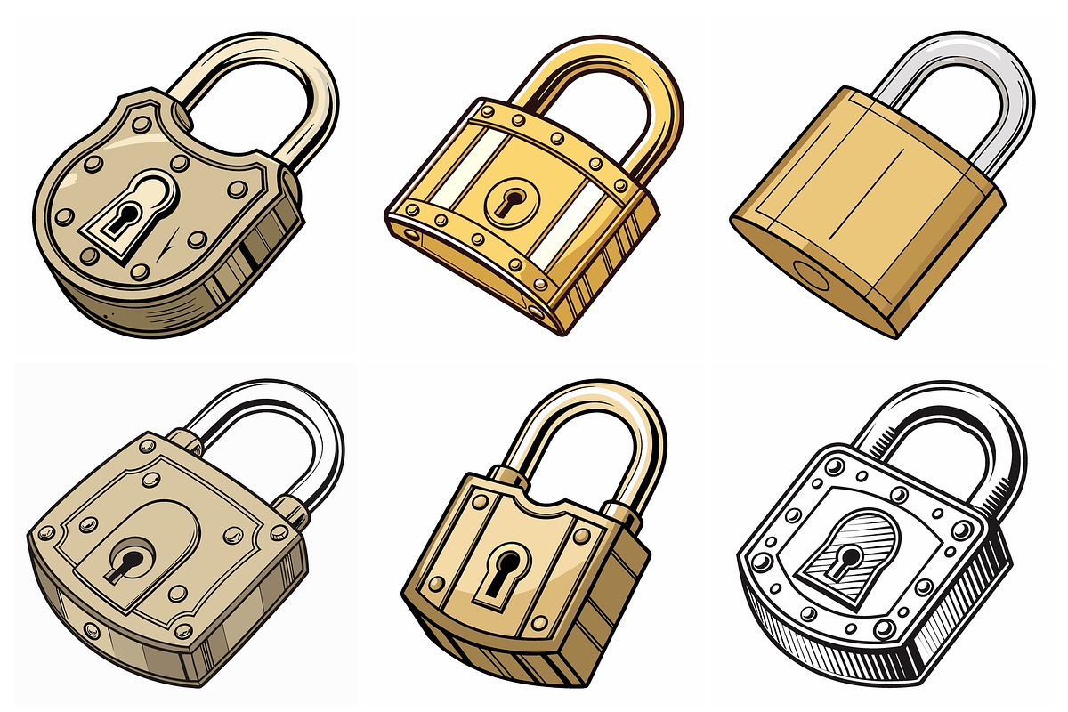 Cartoon Padlocks in Varying Designs, an Object Graphic by Billah Hub