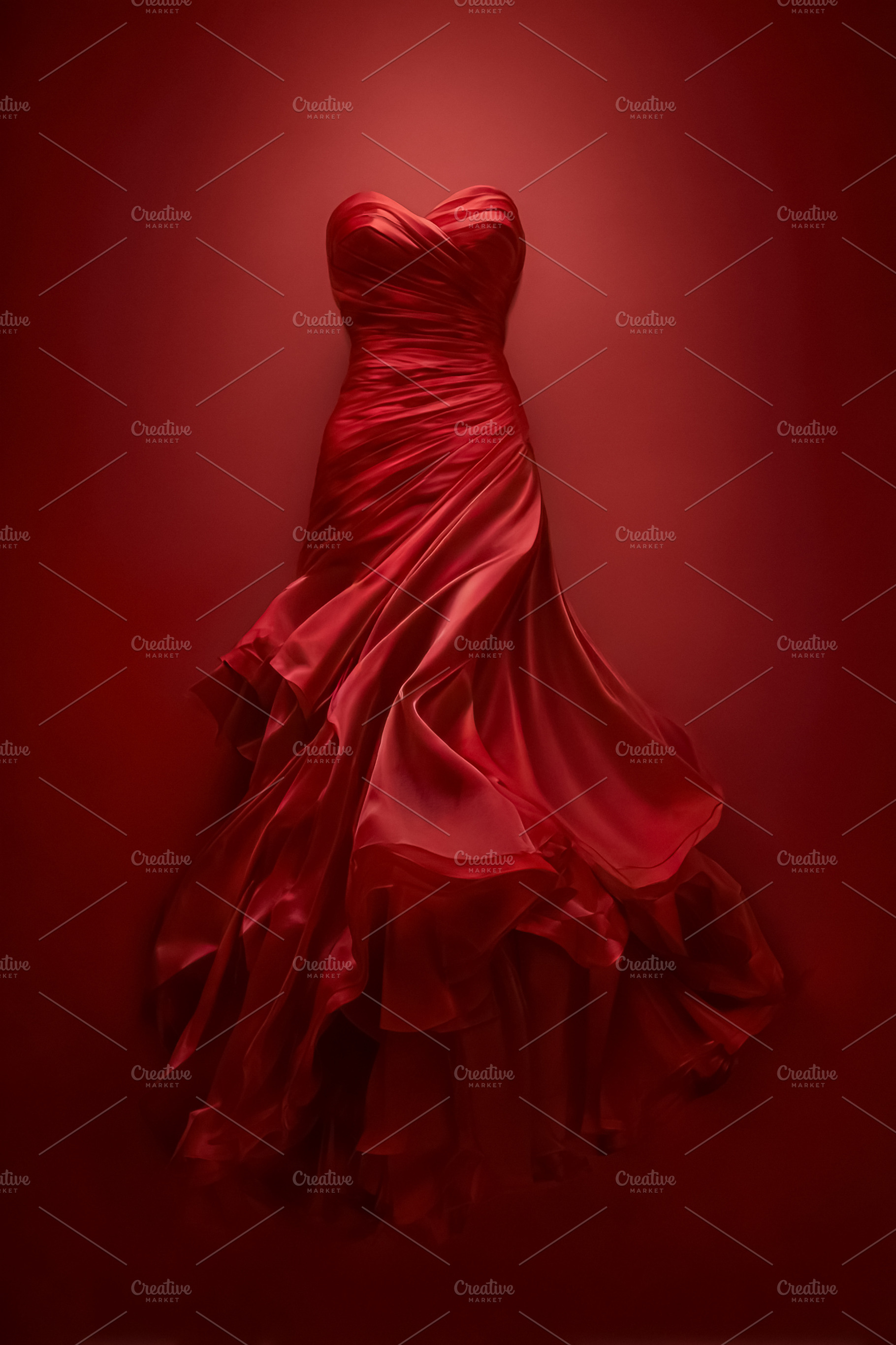 Red elegant dress creating flowing draped fabric, symbolizing lo, a Photo by Studio ANNA