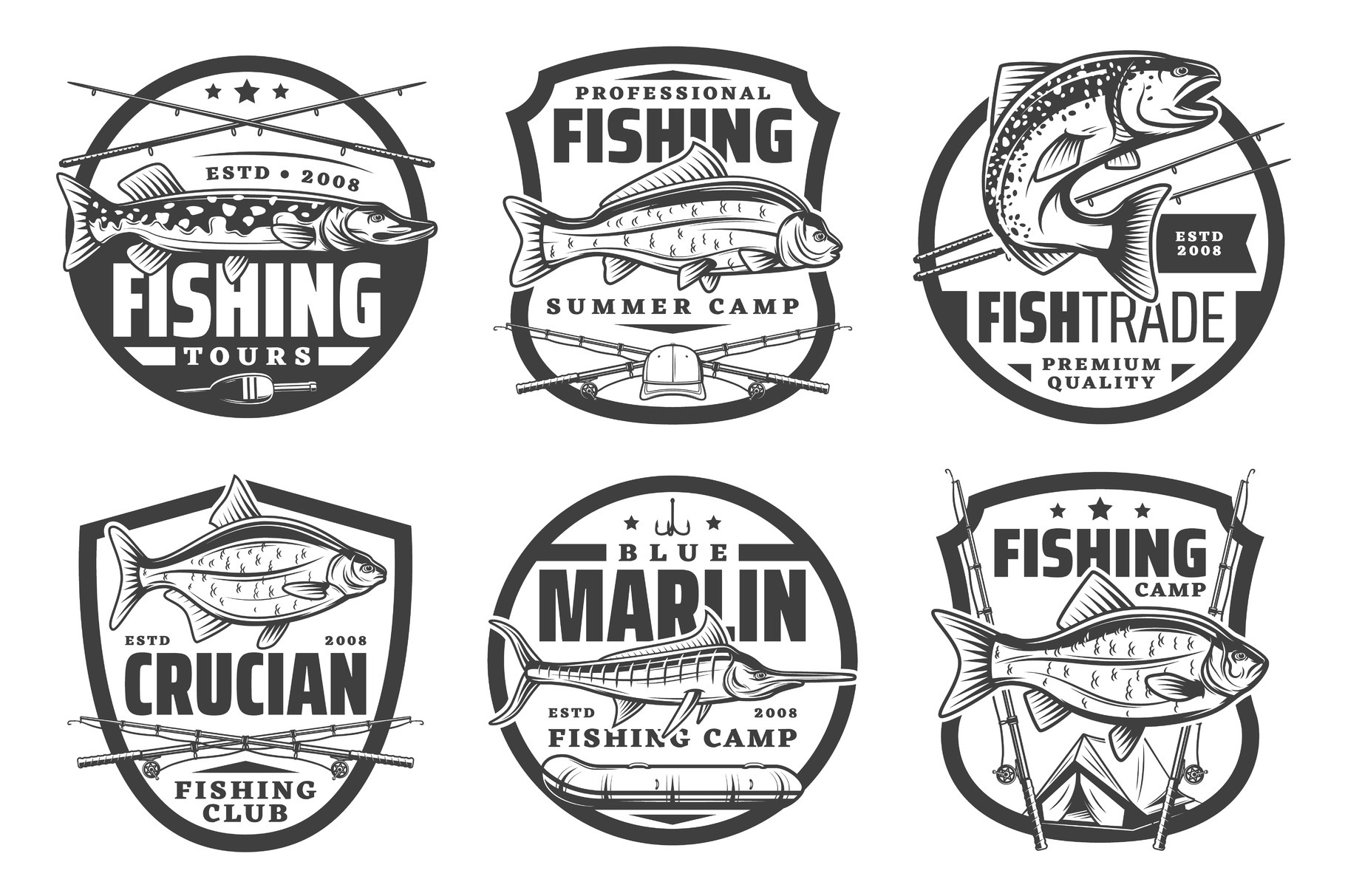 Fisher club camping, fishing icons, a Food Illustration by Vector Tradition
