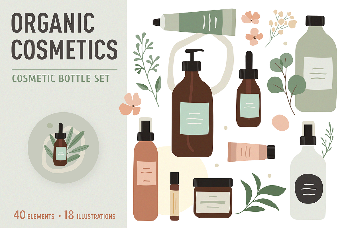 Organic Cosmetic. Bottle Plants, a Healthcare Illustration by ms Julia Nova (Photo 1 of 7)