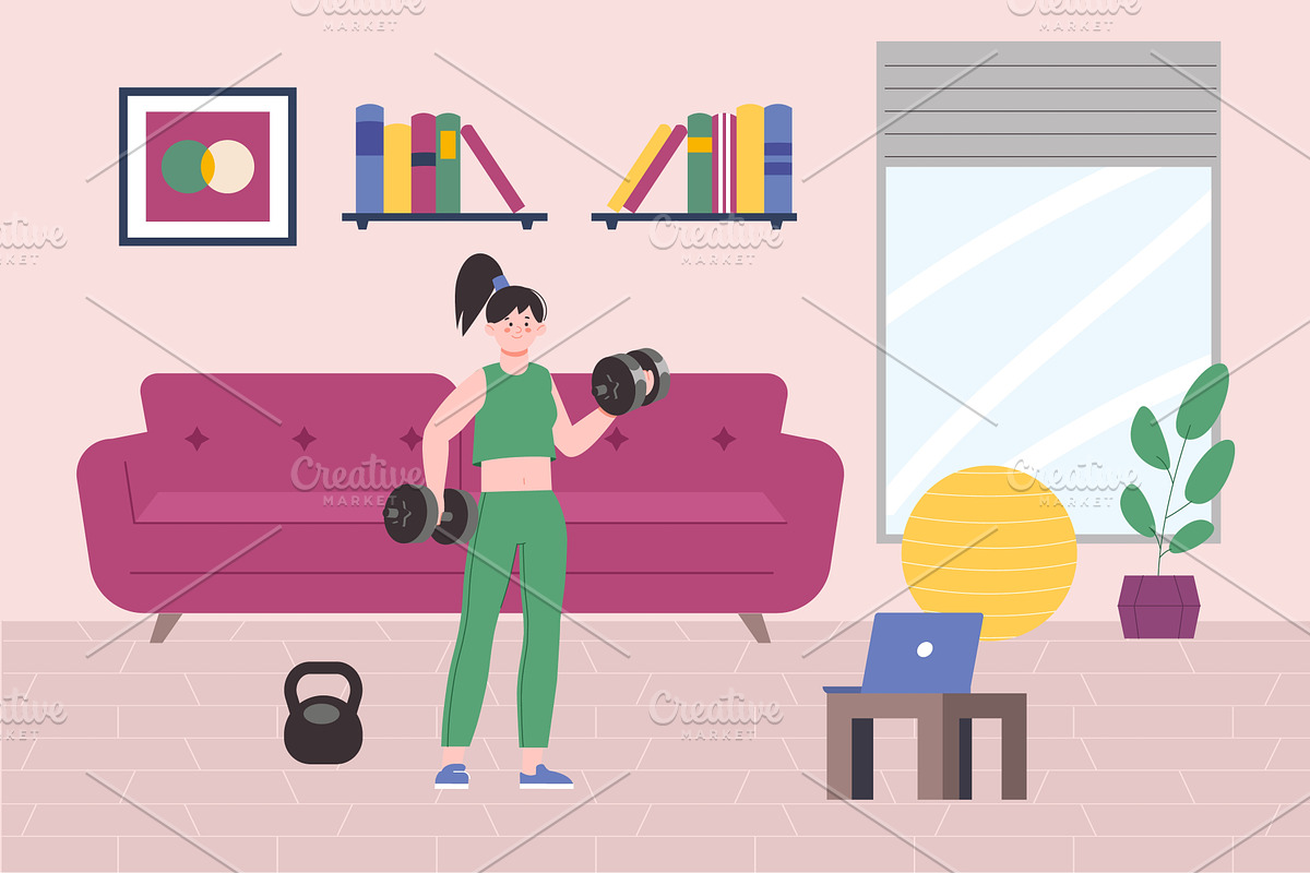 Home workout. Girl training in, a Sport Illustration by LadadikArt