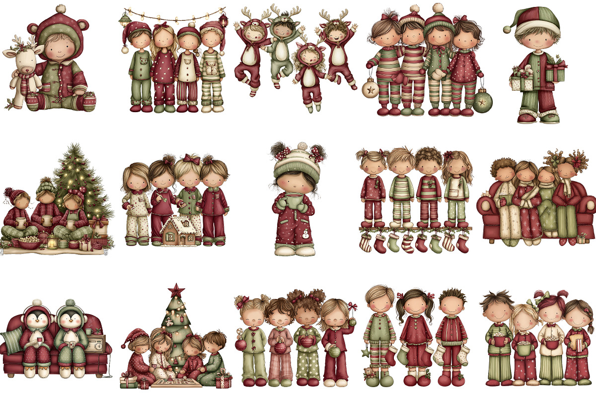 Christmas Pajama Party Clipart, an Illustration by Designking (Photo 3 of 5)