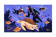 People swim underwater. Scuba diving, a Sport Illustration by PaperTrident (Thumbnail 5 of 9)