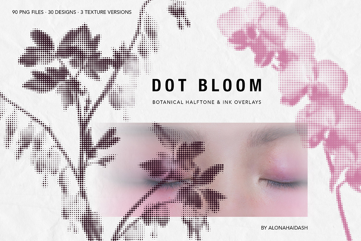 Floral Halftone & Ink PNG Overlays, an Object Graphic by alonahaidash (Photo 1 of 11)