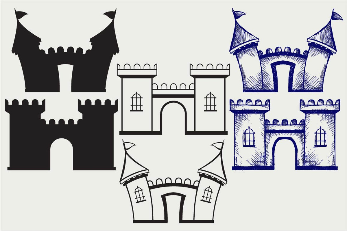 Cartoon castles SVG, an Outline Icon by LineworkStock