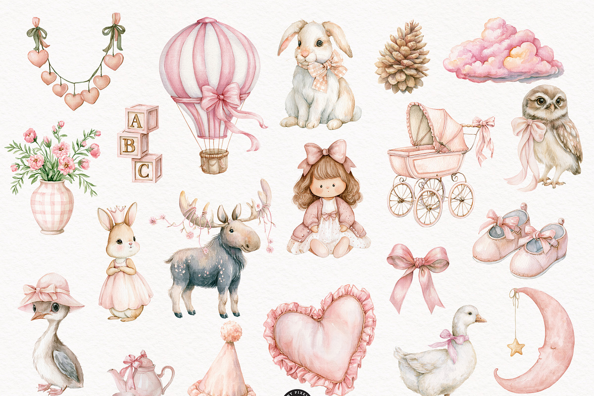 Pink Woodland Clipart Bundle, an Animal Illustration by PaintPixelCo (Photo 8 of 18)