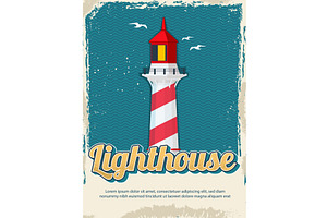 Lighthouse poster. retro placard