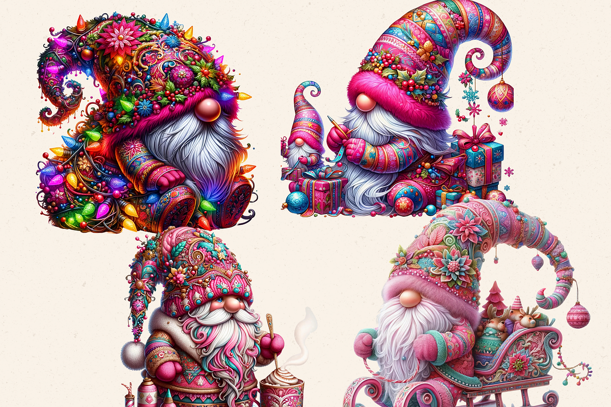 WHIMSICAL PINK YULETIDE GNOMES PNG, a Person Illustration by Daring Digies (Photo 3 of 5)