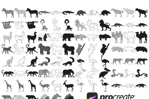 African Animals Outlines Silhouettes