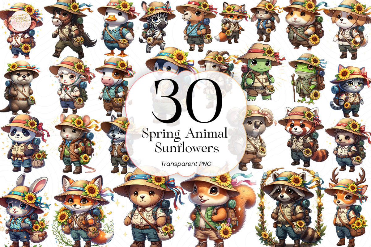 Spring Animal Sunflowers PNG Clipart, an Animal Illustration by KennedyStudio (Photo 1 of 5)