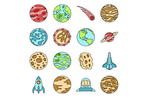 Solar System Planets Icon Set Vector