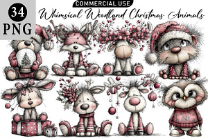 Whimsical Woodland Christmas Animals, an Illustration by Daily.Designs