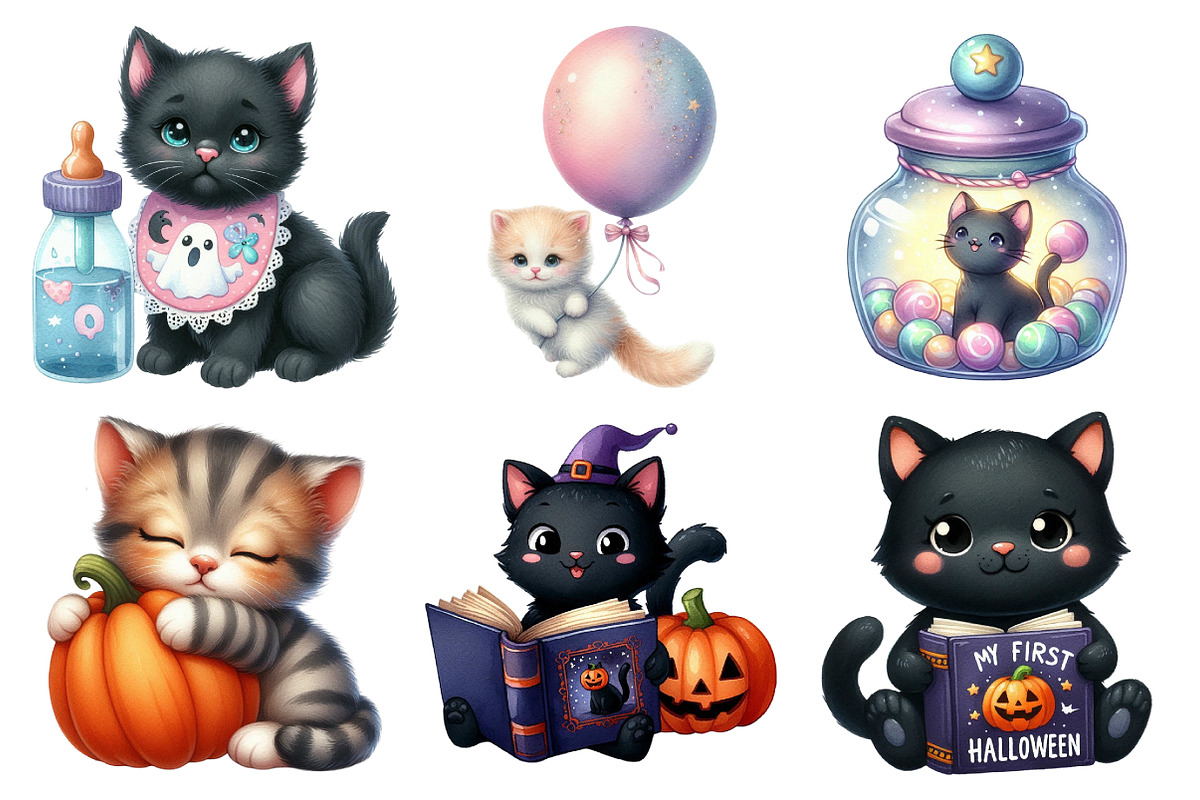 Nursery Halloween Black Cat Clipart, an Illustration by Daily.Designs (Photo 3 of 5)