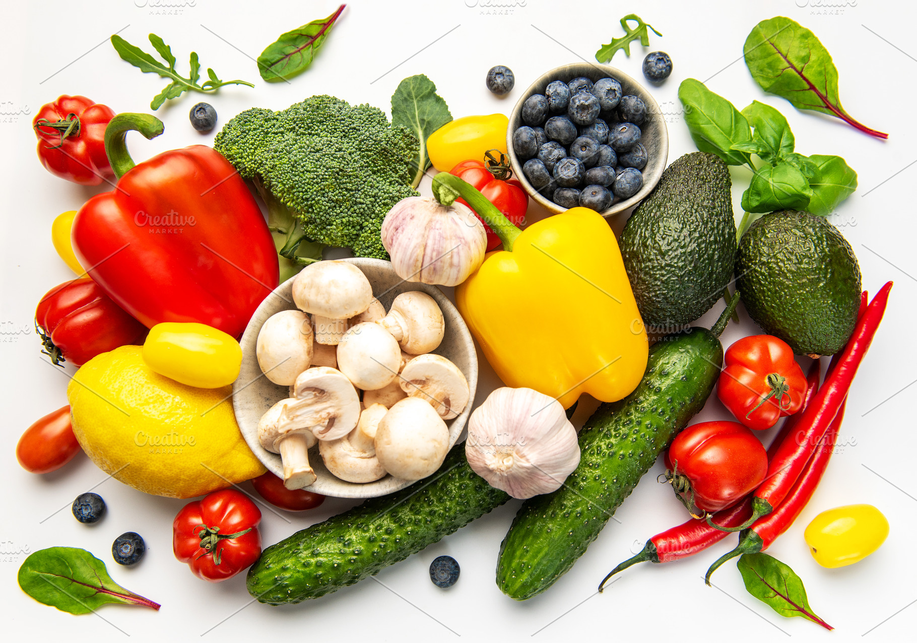 Fresh healthy eating choice with organic fruits and vegetables, a Food & Drink Photo by Olena Rudo