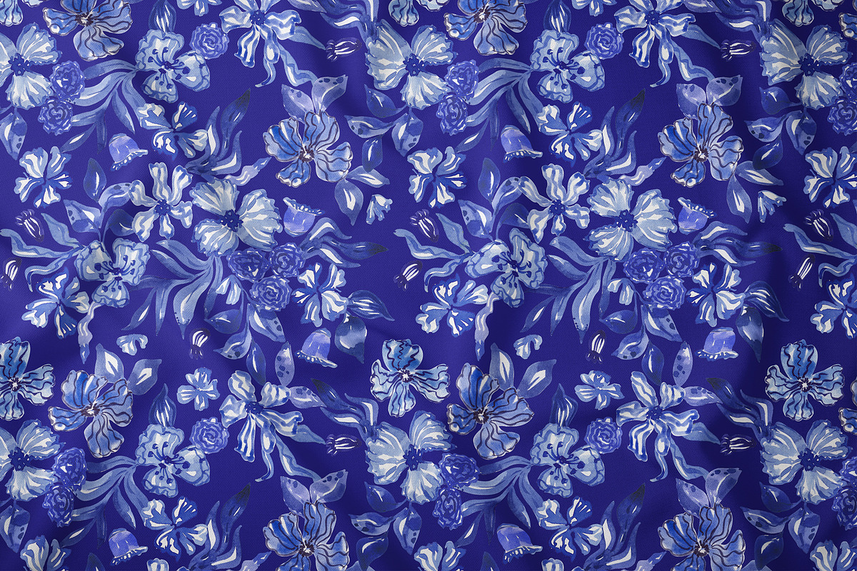 Cobalt Blue Fashion Floral Print, a Pattern Graphic by SirenaArt (Photo 6 of 17)