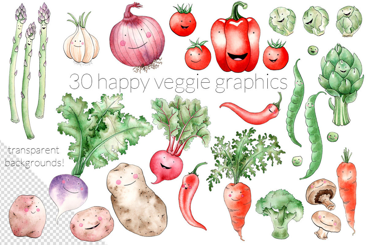 Happy Watercolor Vegetables, a Food Illustration by AmberLenaEngle (Photo 4 of 5)