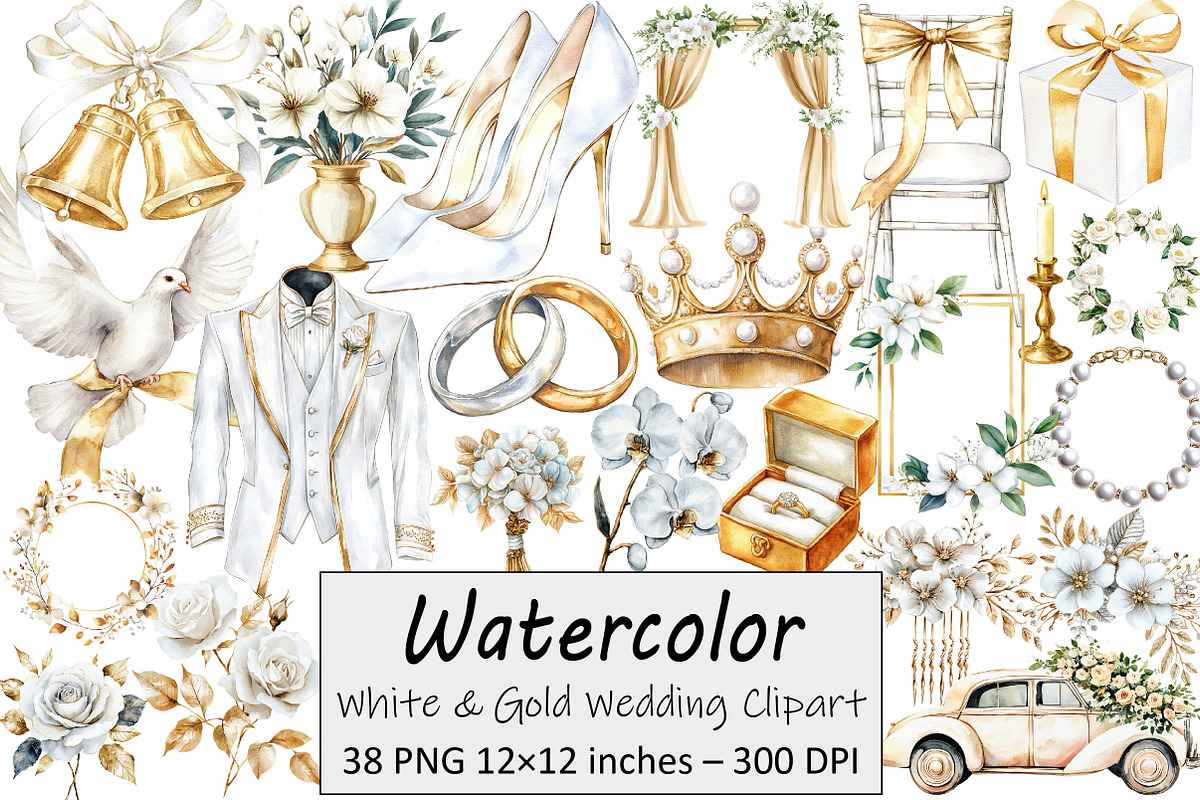 White & Gold Wedding Clipart, an Illustration by Design Market (Photo 1 of 4)