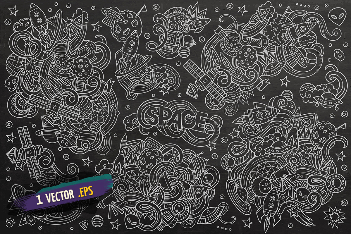 Space Doodles Designs Set, a Decorative Illustration by BALABOLKA (Photo 4 of 4)