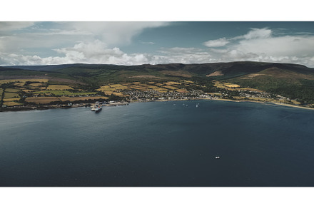 Brodick ocean ferry pier aerial view, a Nature Photo by Goinyk