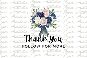 Navy And Blush Flowers Illustration