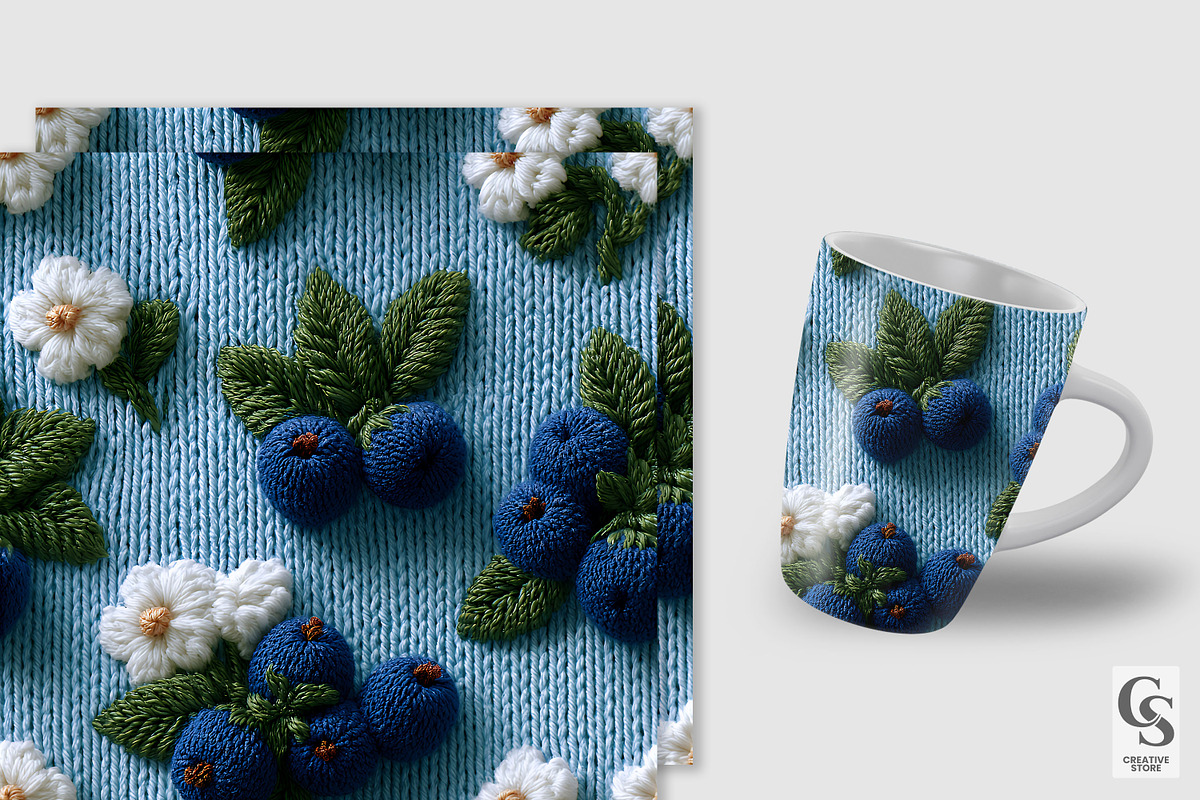 Crochet Floral Blue Berries Papers, a Pattern Graphic by Creative Store (Photo 2 of 5)