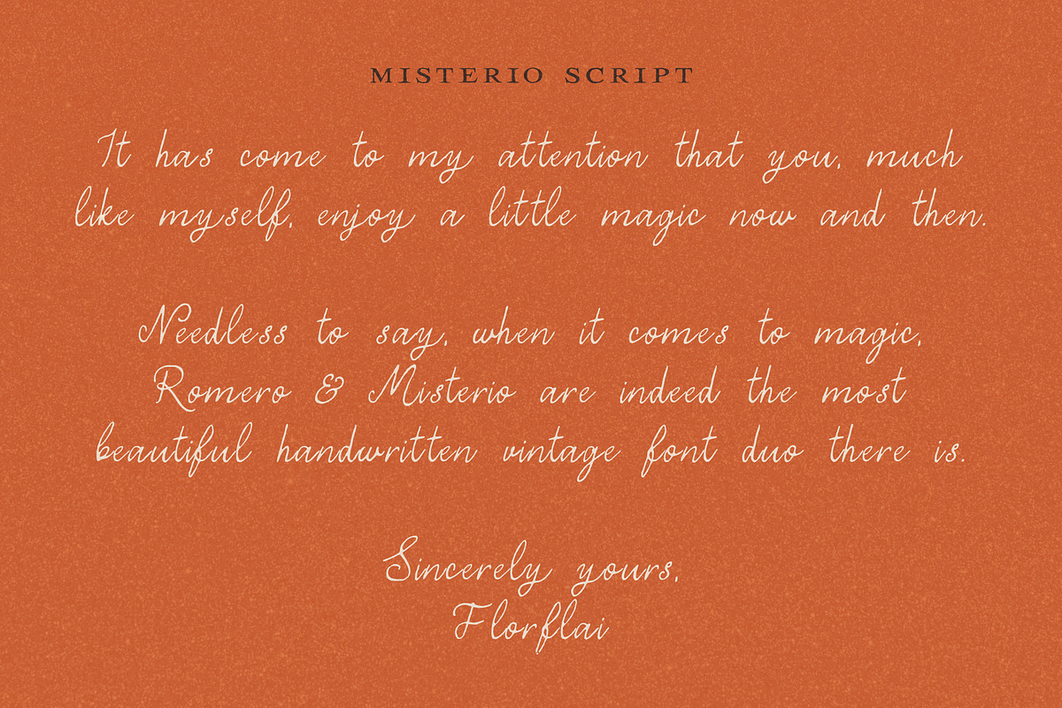 Romero & Misterio - Vintage Font Duo, a Handwritten Font by Florflai (Photo 4 of 6)
