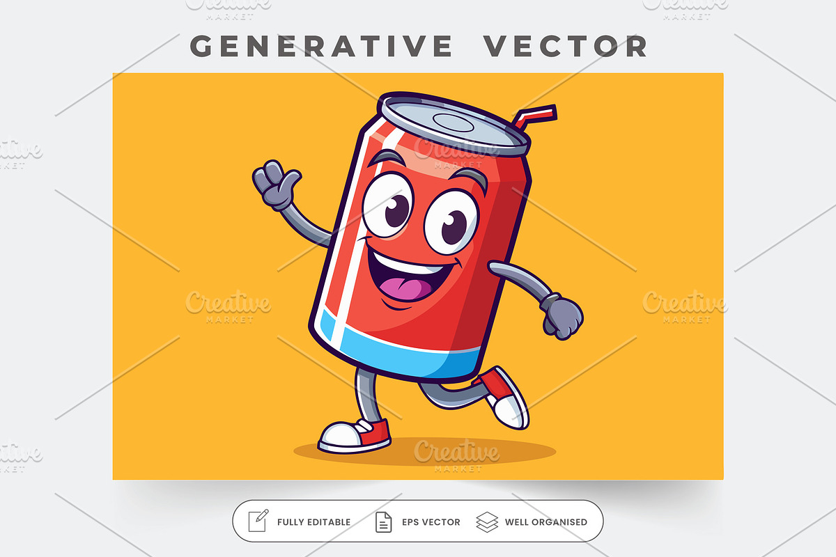 A joyful soda can character waves wh, a Graphic by Iftikhar Alam