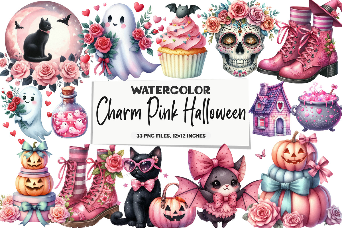 Charm Pink Halloween Clipart Bundle, an Illustration by DreamArtGraphic (Photo 1 of 5)