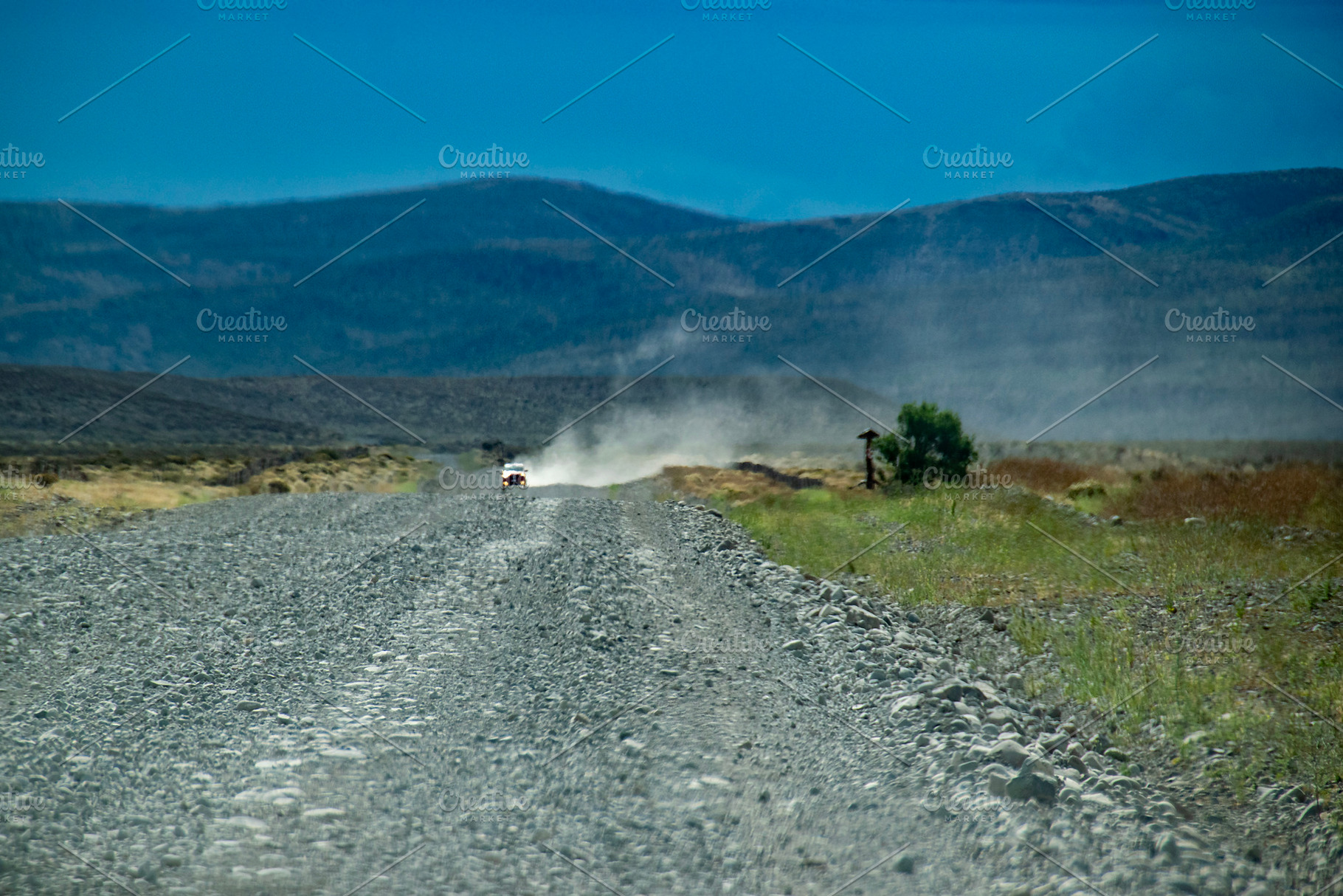 Dirt road crossing steppe patagonia andes landscape, gualjaina,, a Nature Photo by DanFLCreativo