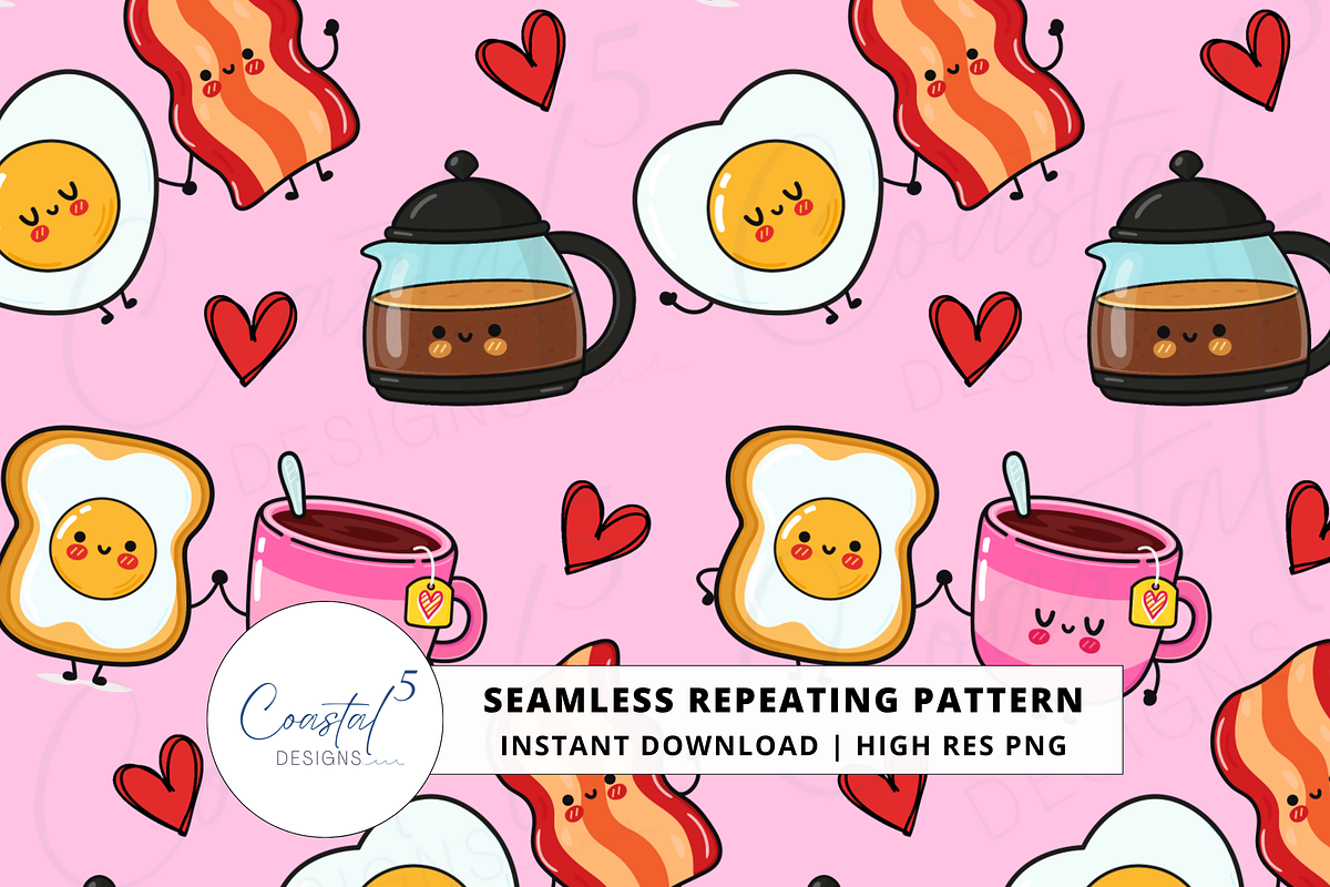 Kawaii Breakfast Seamless Pattern, a Pattern Graphic by Coastal 5 Designs (Photo 1 of 3)