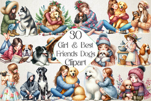 Girl & Best Friends Dogs PNG, an Illustration by DreamPrint404
