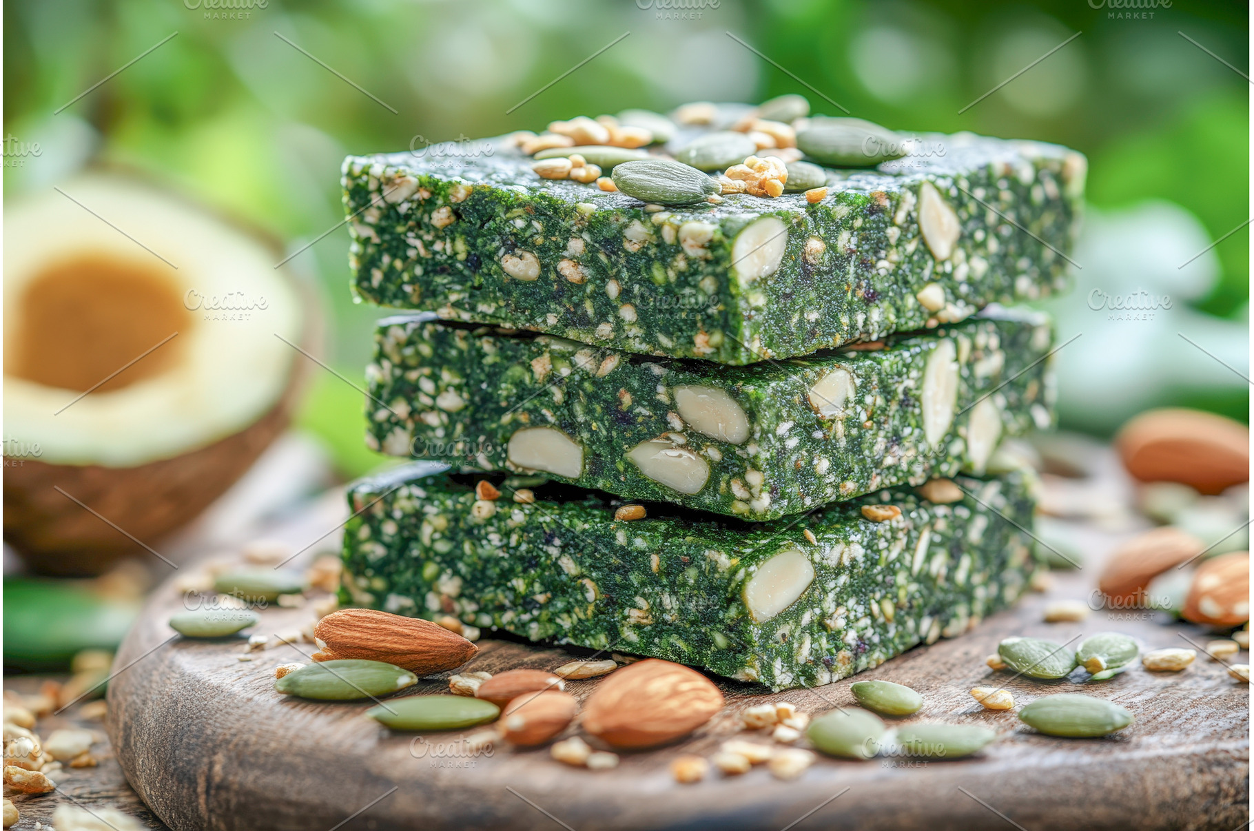 Stack of green spirulina energy bars, a Food & Drink Photo by Rodica Ciorba
