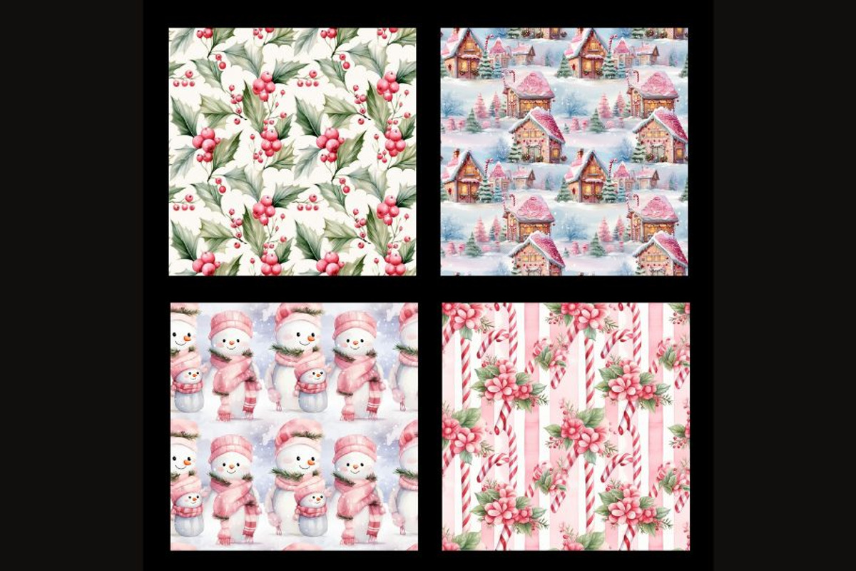Pink Christmas Digital Paper, a Pattern Graphic by HoneyBunnyDigital (Photo 2 of 4)