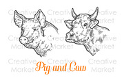 Cow and Pig hand drawn illustration, an Animal Illustration by Sketch Seven Shop (Thumbnail 2 of 3)