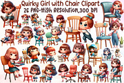 Quirky Girl with Chair Clipart Bundl, an Illustration by Sublimation Artist (Thumbnail 1 of 6)