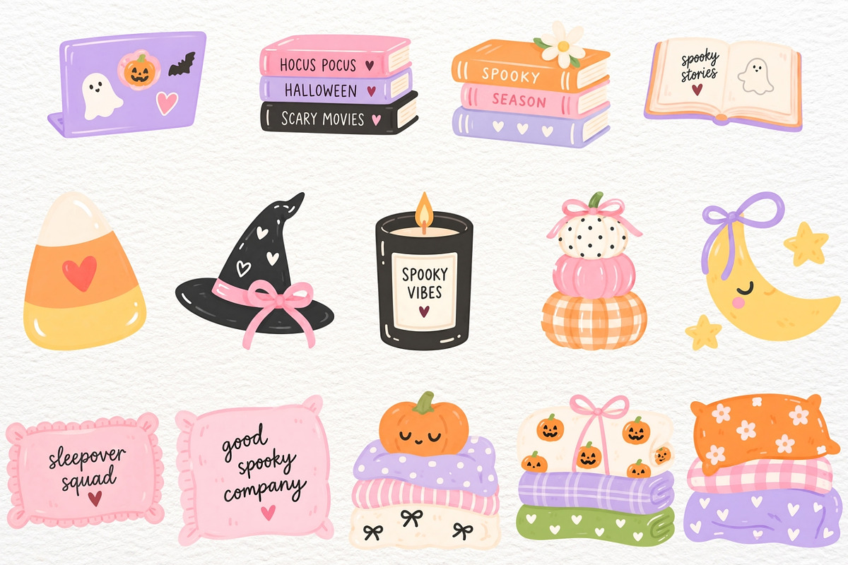 Halloween Sleepover Clipart Preppy, a Seasonal Illustration by SugarCloudStudioArt (Photo 5 of 6)