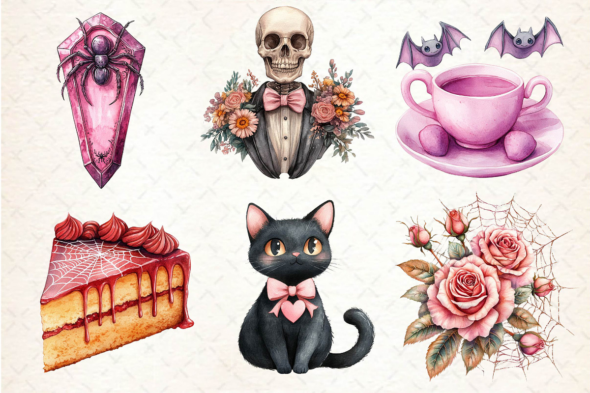 Pink Halloween Witch Wedding Clipart, an Illustration by Dream Creation (Photo 2 of 7)
