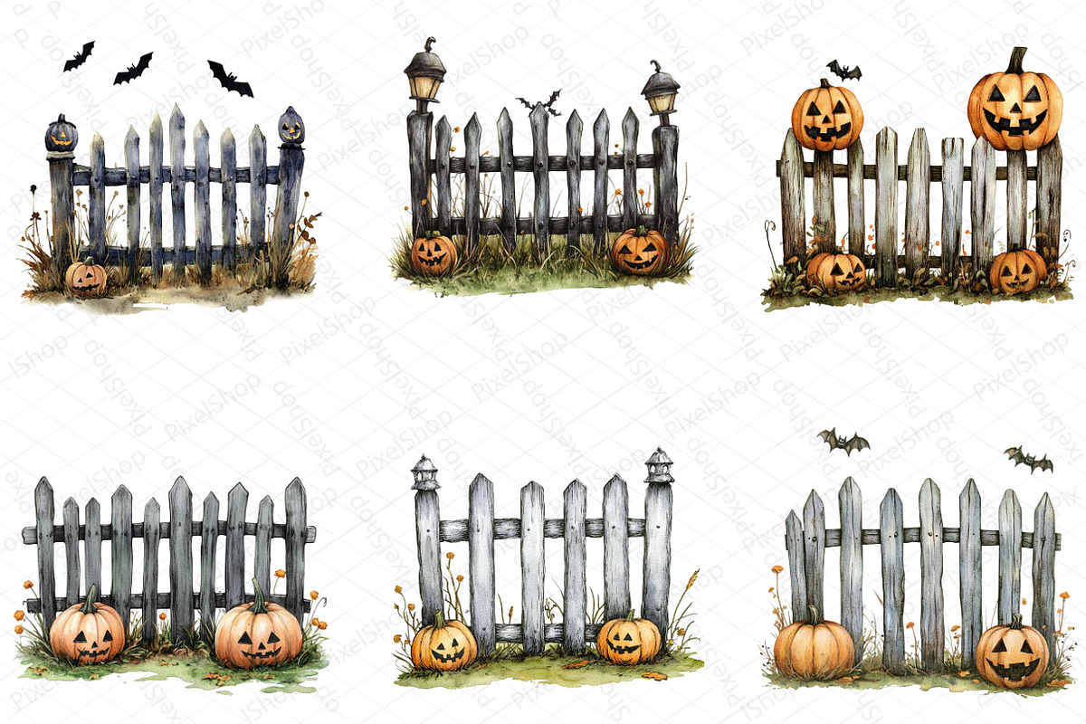 Watercolor Halloween Fence Clipart, an Illustration by DreamPrint404 (Photo 5 of 5)