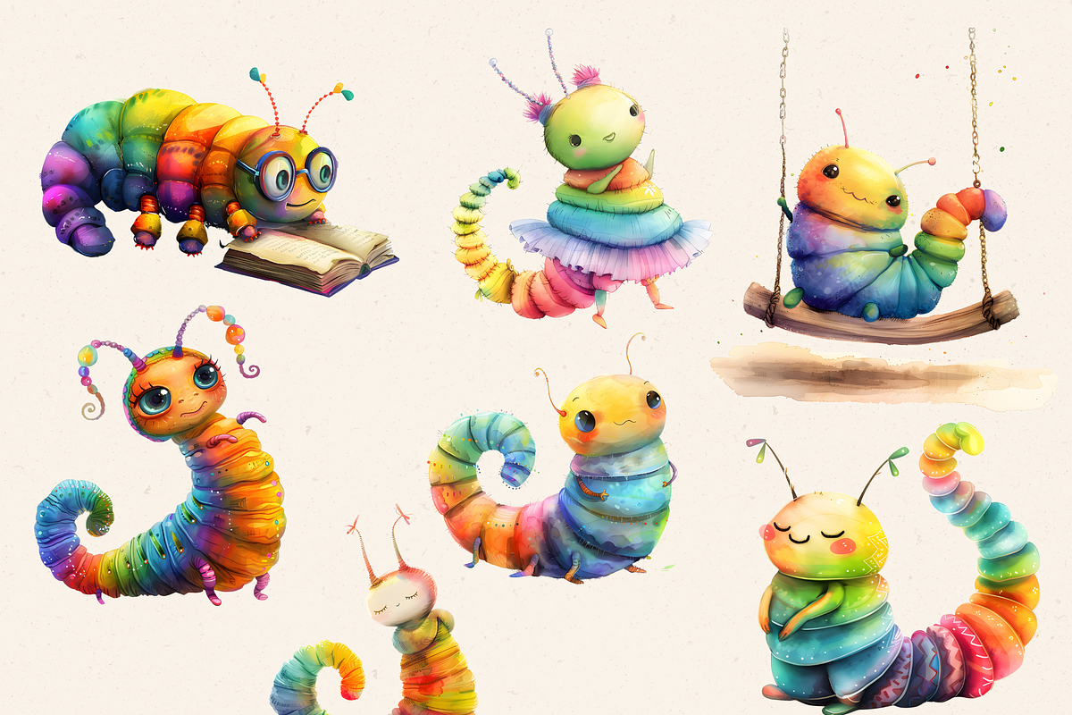 CUTE RAINBOW CATTERPILLAR CLIPART, an Animal Illustration by Daring Digies (Photo 3 of 8)