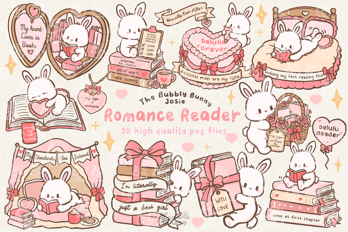 Romance Reader Bunny Clipart, an Animal Illustration by Blumensdiary (Photo 1 of 6)
