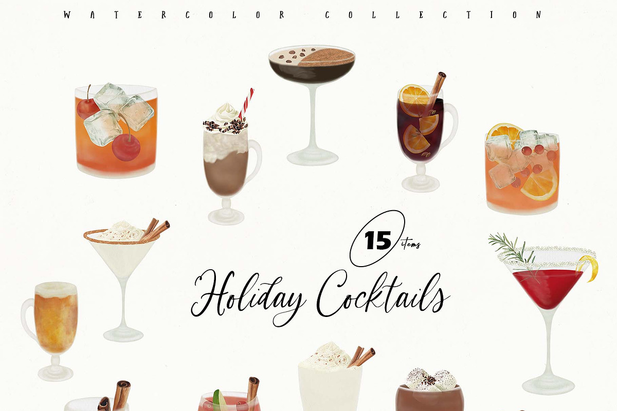 Holiday Cocktails Recipe Card Set, a Food Illustration by Sunshine Art (Photo 2 of 12)